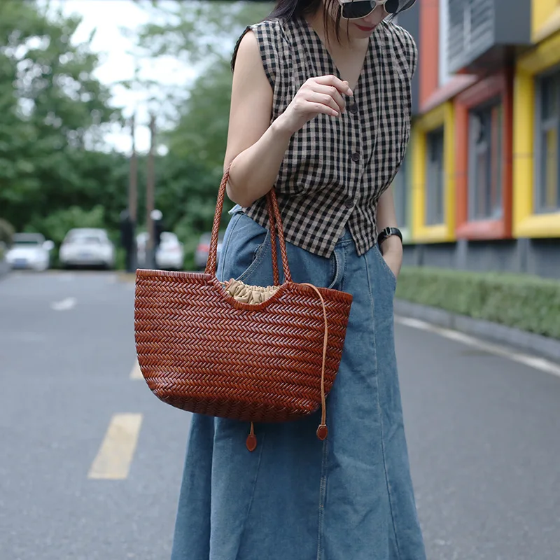 

Сумка из натуральной кожи для женщин, женская сумка из воловьей кожи, винтажная повседневная роскошная сумка на плечо ручной работы 2 в 1, большая сумка-корзина для женщин