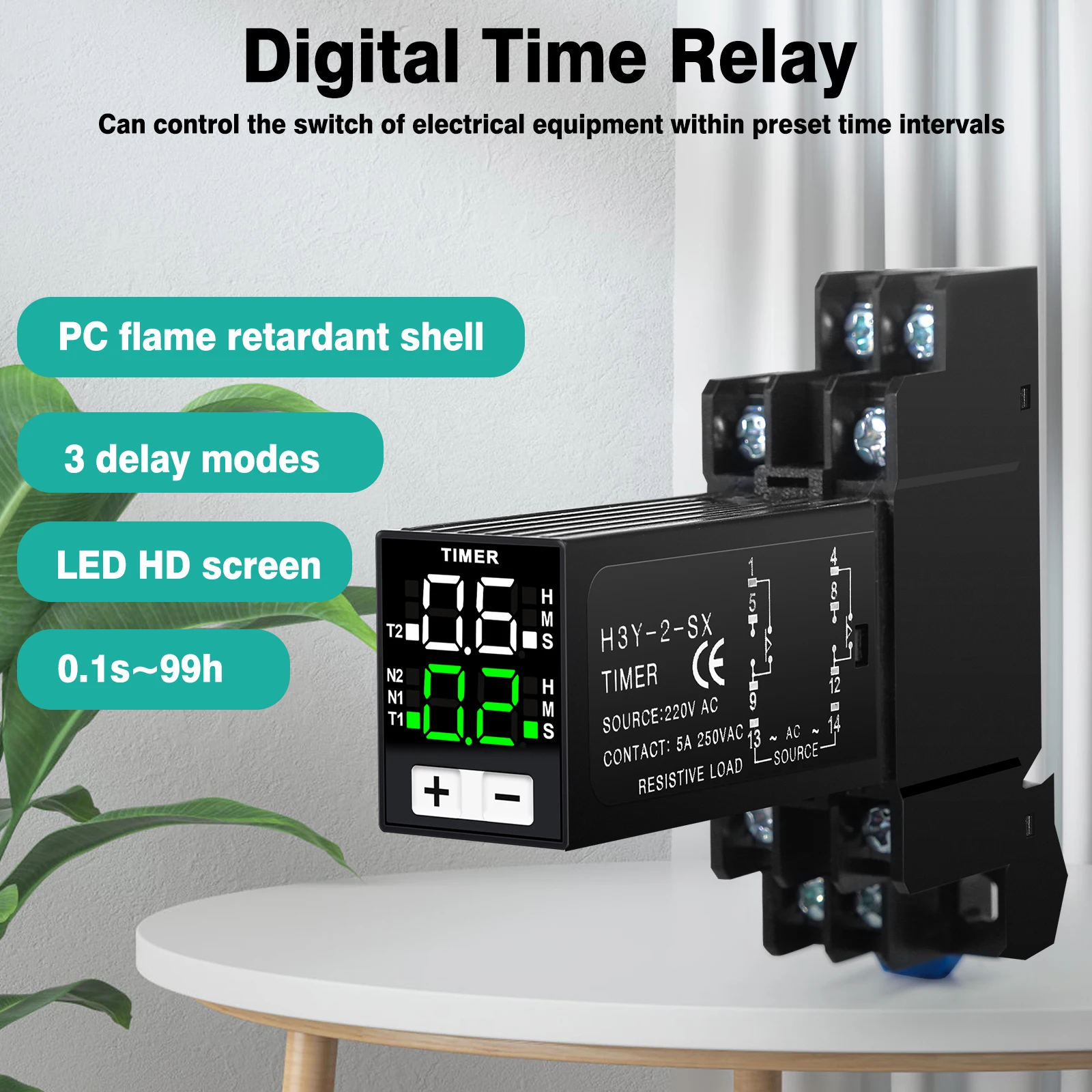 

H3Y-2-SX Digital Display Time Relay 0.1S-99H Cycle Time Control Delayer AC220V with Base Socket Time Relay contactores 220v