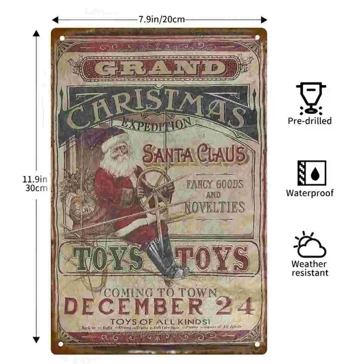 2D FLAT 1pc Vintage Grand Christmas Expedition Santa Claus Toys Metal Wall Sign Decoration for Home Cafe Garage Porch And Garden
