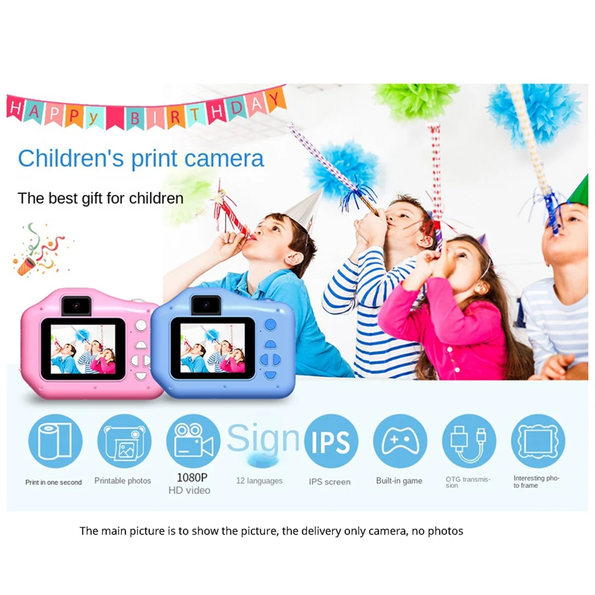كاميرا X62A_Kids للطباعة الفورية مع كاميرا 1080 بكسل هدية عيد ميلاد باللون الوردي