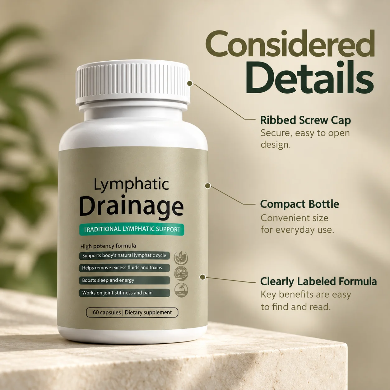 Lymphatic Drainage Support Supplement 60 Capsules with Dandelion and Echinacea Herbal Blend for Fluid Balance and Daily Wellness
