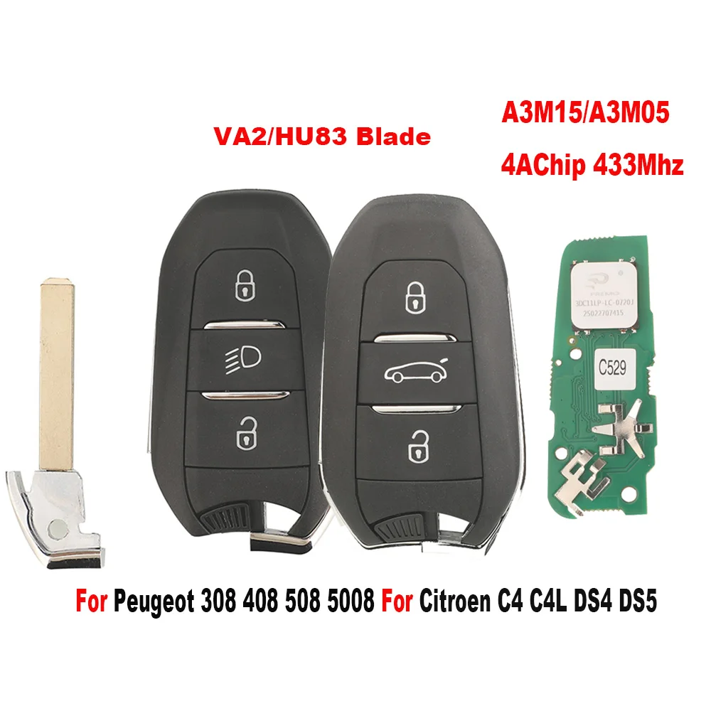

Jinyuqin дистанционный ключ от автомобиля A3M15/A3M05 для Peugeot 308 408 508 5008 для Citroen C4 C4L DS4 DS5 Smart 4AChip 433 МГц