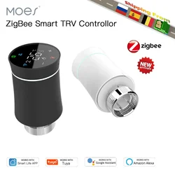 MOES ZigBee 3.0 TRV Thermostat Tuya Radiator Actuator Valve Smart Programmable Temperature Controller Alexa Google Voice Control