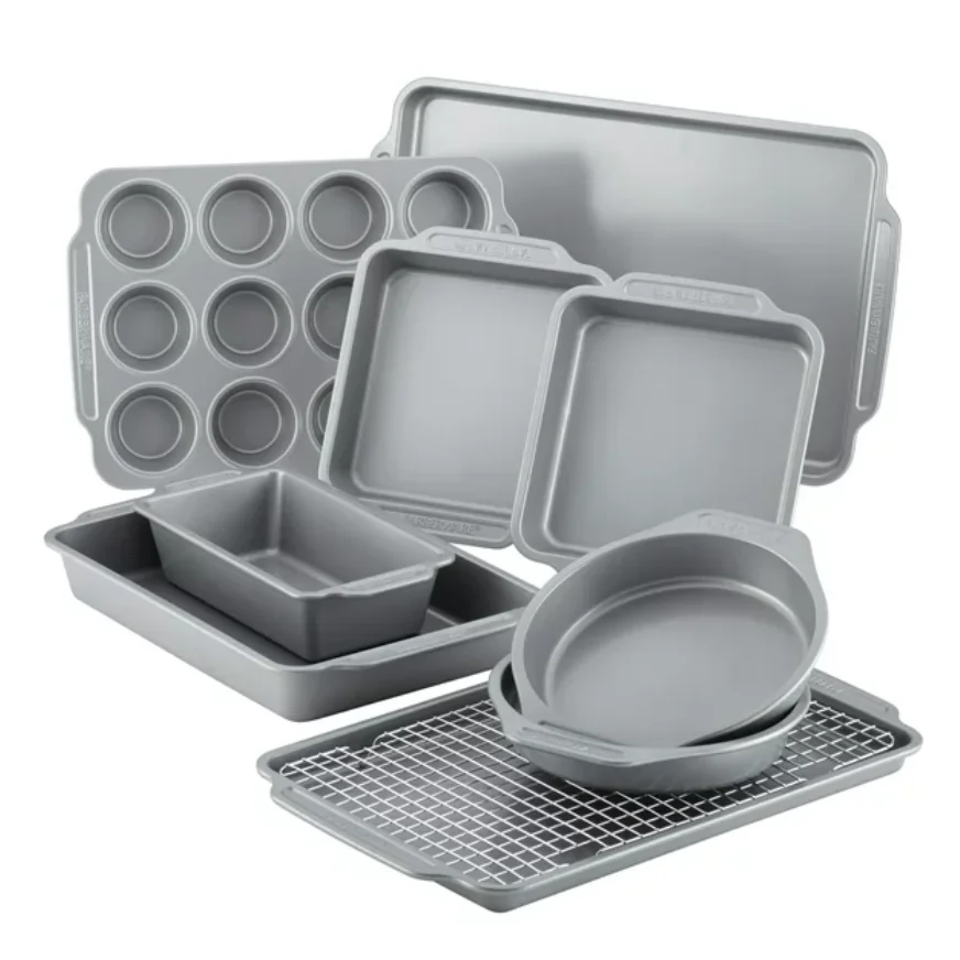 Farberware 10-Piece Nonstick Bakeware Set with Cooling Rack, Grey