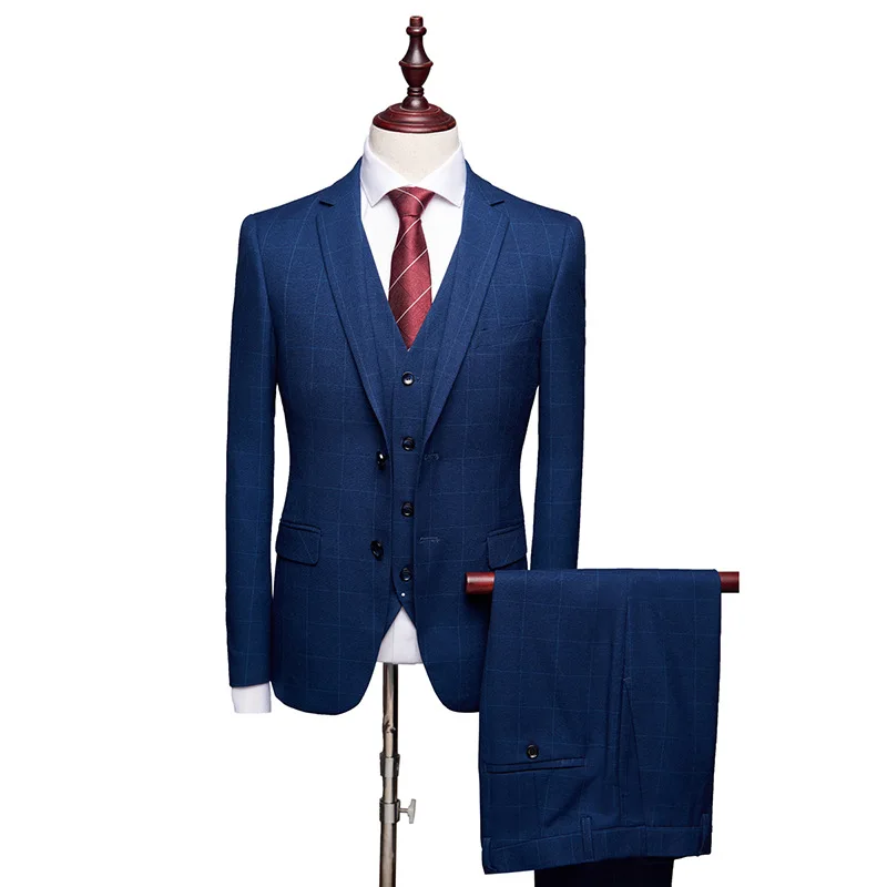 

S071802 New plaid men's suit casual men's three-piece set