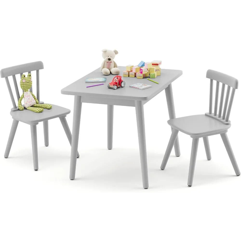 Kids Table and 2 Chair Set, Rubberwood Toddler Table and Chair Set for Art, Play, Craft, Activity, Children Table with Non-Slip