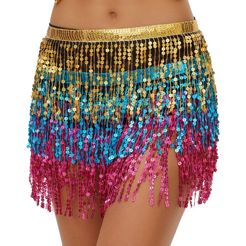 

Halloween Belly Dance Costume Four-layer Fringed Waist Chain Sexy Boho Hip Towel Waist Towel Sequined Skirt Girl