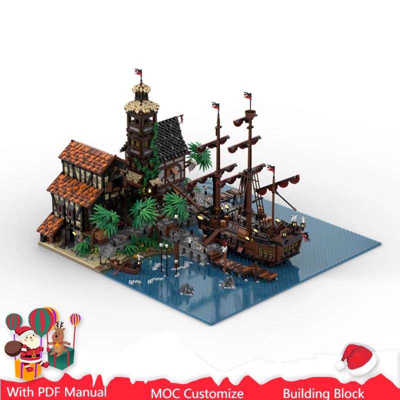 Popular 14428 PCS MOC Medieval Ship Building Model Custom Puzzle Technology Creative Assembly Toy Kids Christmas Birthday Gift