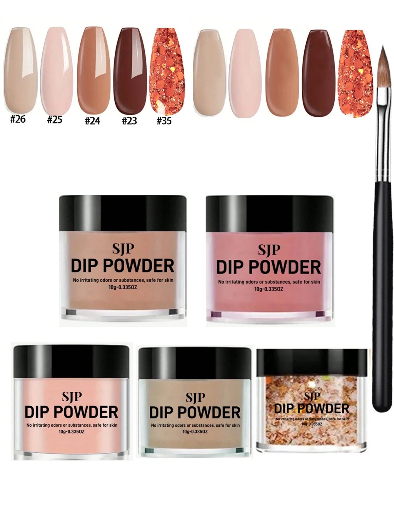 5 pçs kit de pó de imersão de cor de pó acrílico, pó de imersão de unhas e escova de pó acrílico para manicure francesa, adequado para casa nai