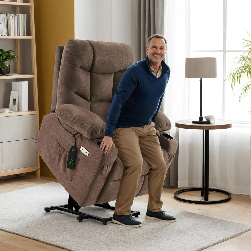 

Power Lift Recliner Chair with Extended Footrest for Elderly People, Fabric 7287 (Brown, Medium-Regular)
