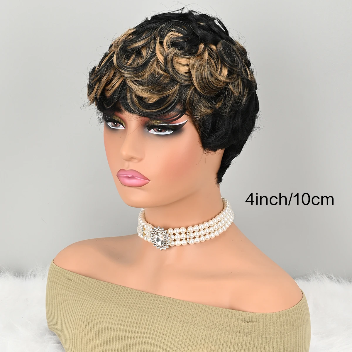 قصيرة عابث الباروكات قصيرة براون أسود مجعد عابث الباروكات الاصطناعية خصلات الشعر المستعار الطبيعي متموج براون أسود عابث قطع شعر مستعار قصير مجعد #4