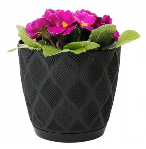 Pot de fleurs noir écologique 24,5x26cm en plastique classique avec petit support