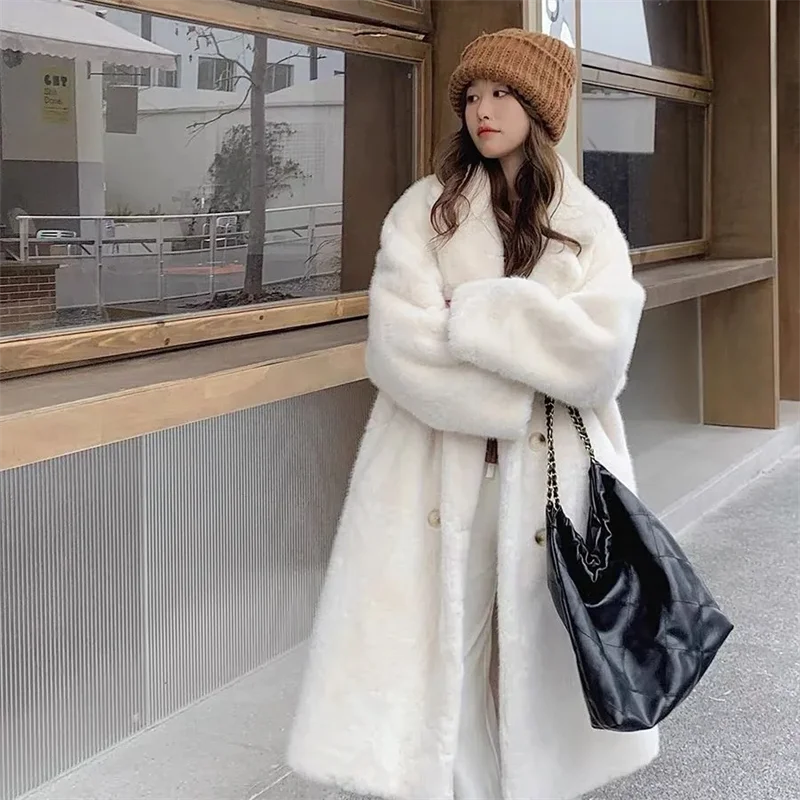 2025 Autumn Winter New Loose Environmentally Friendly Rabbit Fur fur Coat Long Thick Warm Temperament Loose Suit Collar Coat