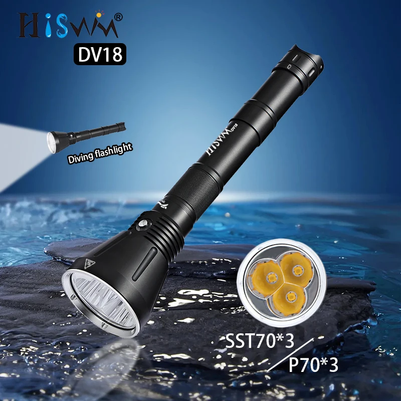 

HISWN DV18 6000LM Ultra powerful Diving Flashlight SST70 LED IPX8 Waterproof Professional scuba diving 26650 rechargeable