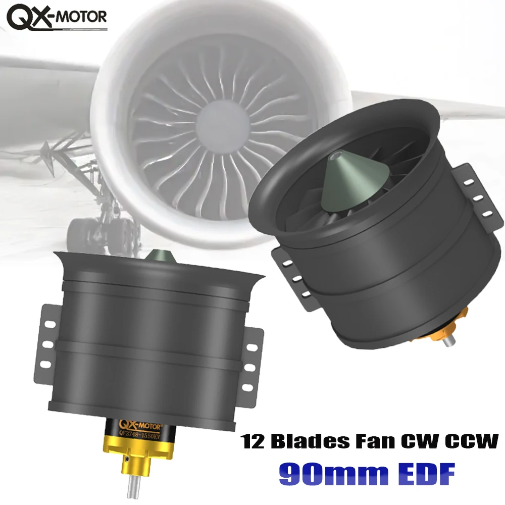 

QX-MOTOR 90mm EDF with QF3748 QF3758 Brushless Motor use 100A 120A ESC 12Blades Fan CW CCW For RC Multiaxis Aircraft Parts