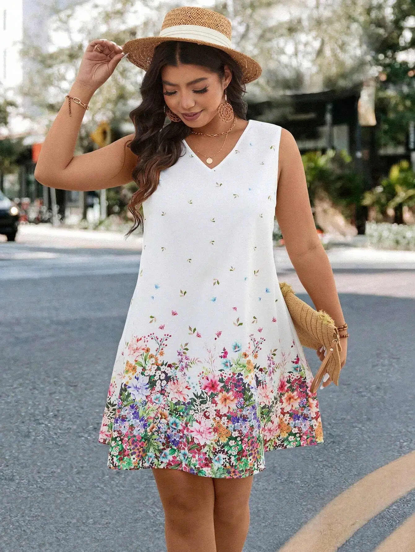 

Floral Print V-Neck Sleeveless Loose A-Line Dress For Women Summer Spring Casual Beach Boho Outfit