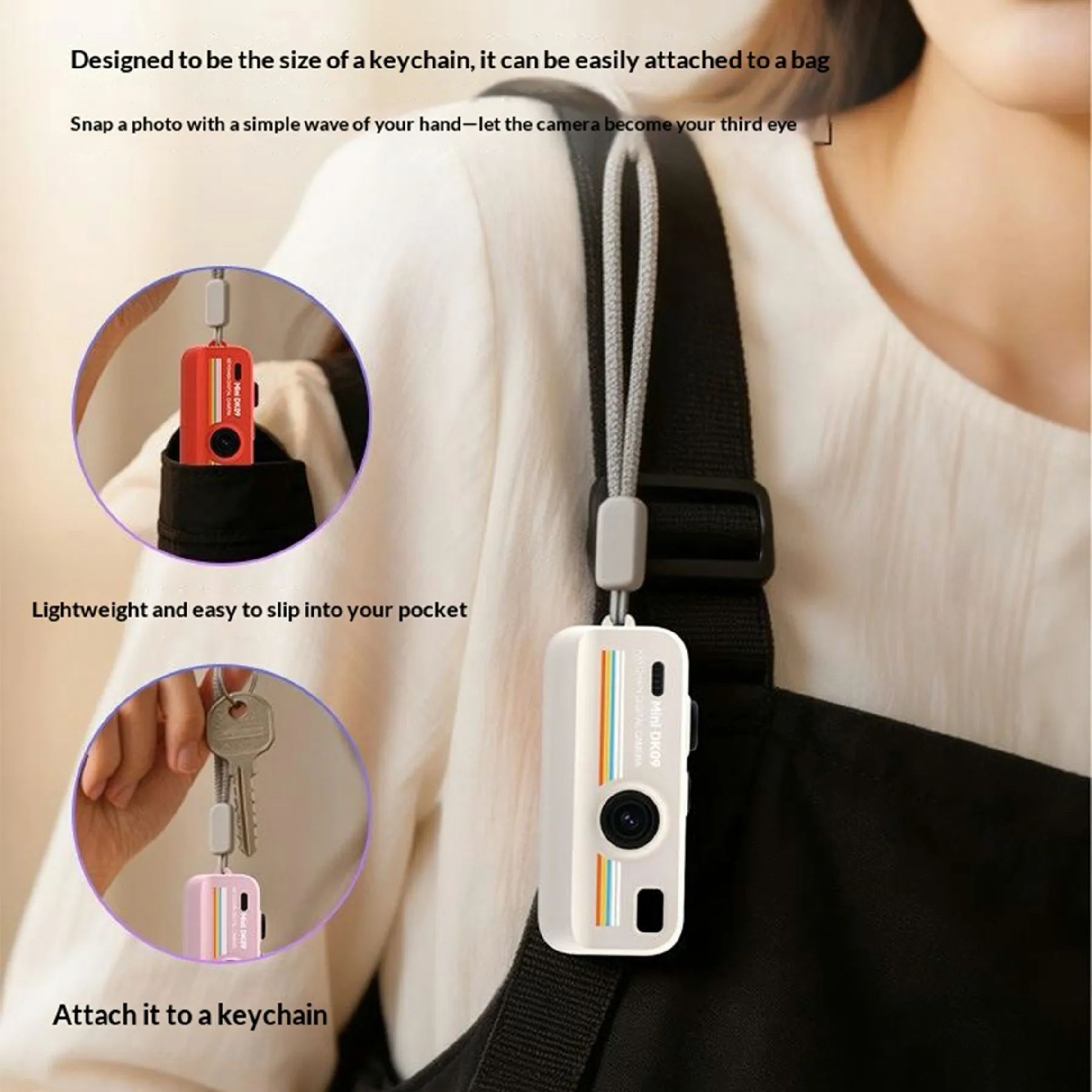 Mini Keychain Digital Camera 1080P Pocket Tiny Camera 0.96 inch IPS Screen Video Recording LED Flashlight Camcorder for Travel view 6