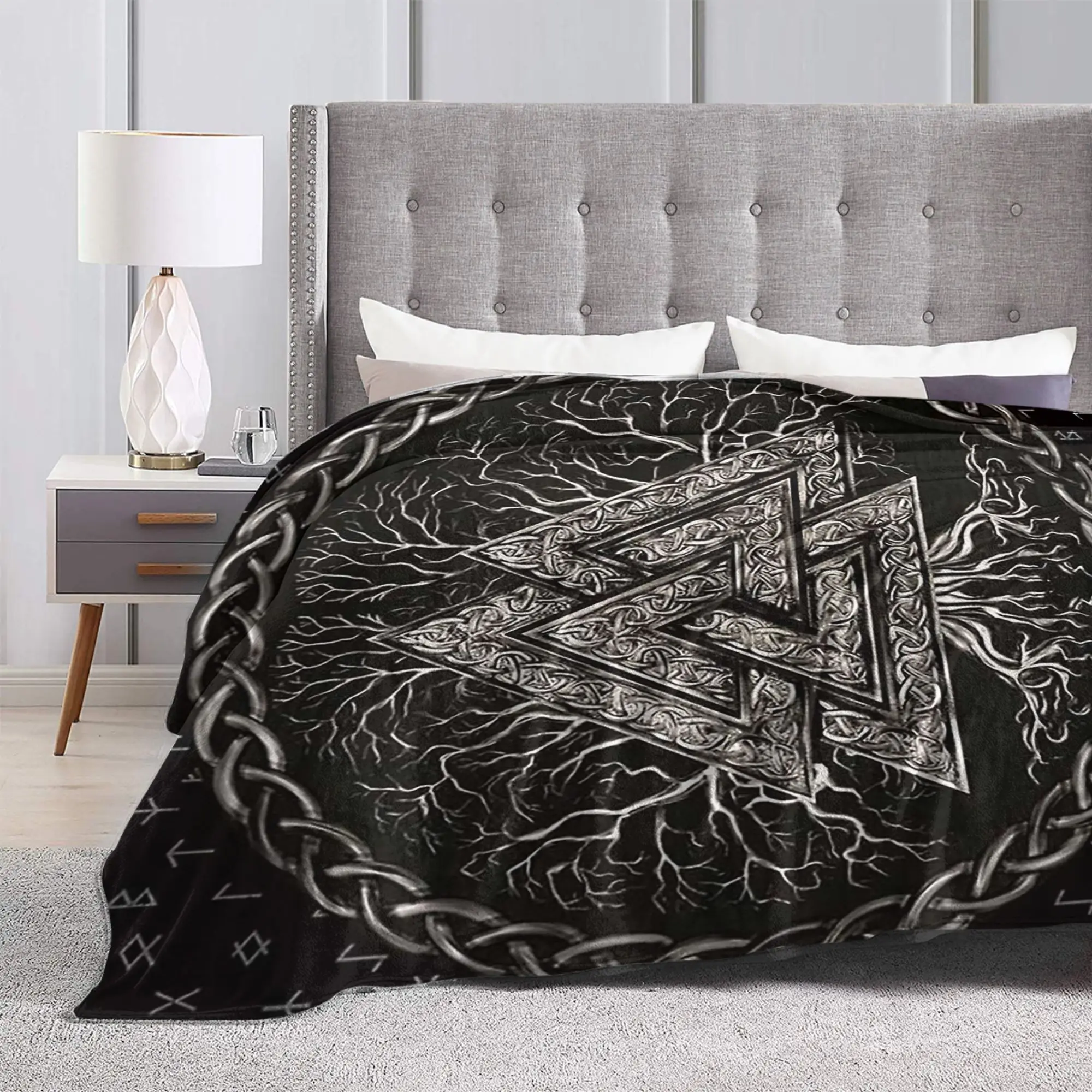 Vikingg Tattoo Tree of Life Blanket Mystic Symbol Flannel Funny Warm Throw Blankets for Home Restaurant All Season