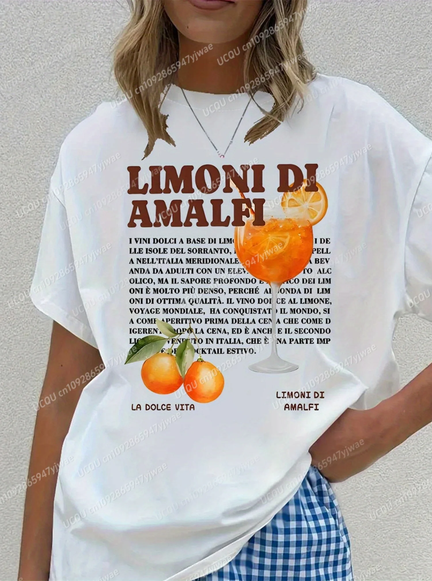 2025 المرأة LIMINI DI AMALFL طباعة س الرقبة تي شيرتات قصيرة الاكمام الصيف المحملة Harajuku حجم كبير womenSport تي شيرت #1