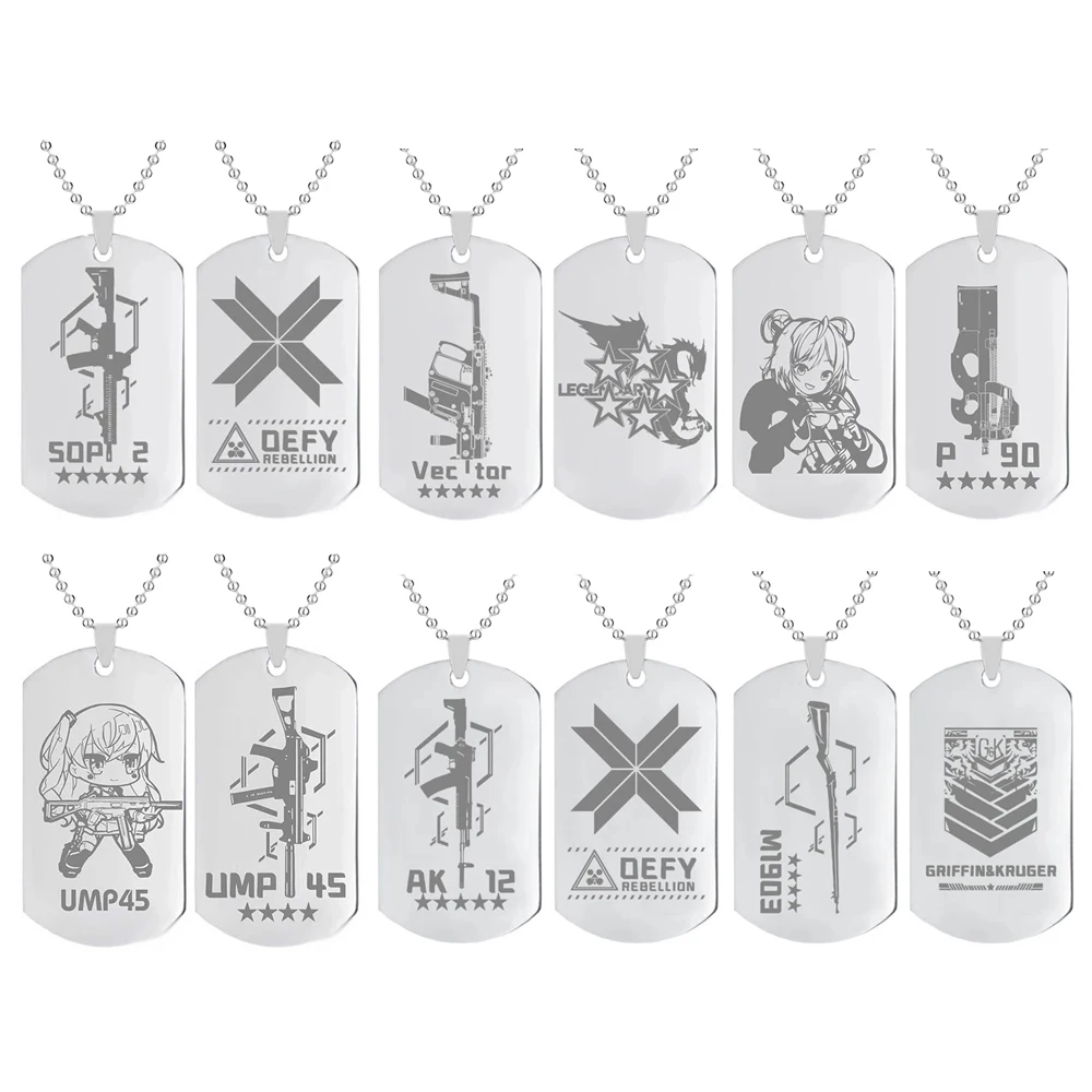 Girls Frontline Necklace for Women UMP45 Necklaces Man Trend Neck HK416 Pendant Silver Color Fashion Titanium Couples Party Gift