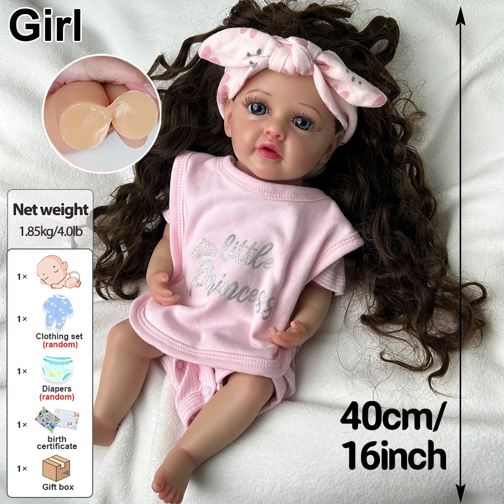 16Inch High-Simulation Silicone Reborn Baby Girl Lifelike Details Durable Materials For Role-Playing Christmas Gift Kids Toy