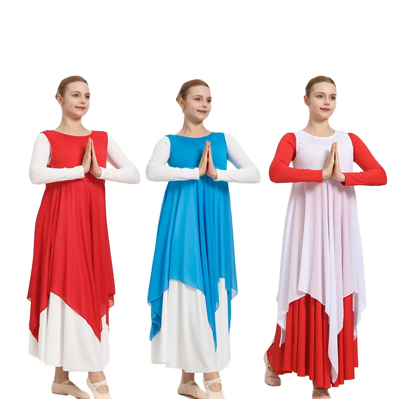 

Women's Round Neck Tank Long Swing Dress Suit Modern Dance Liturgical Pullover Loose Hem Women's Dance Dress Freely Cut