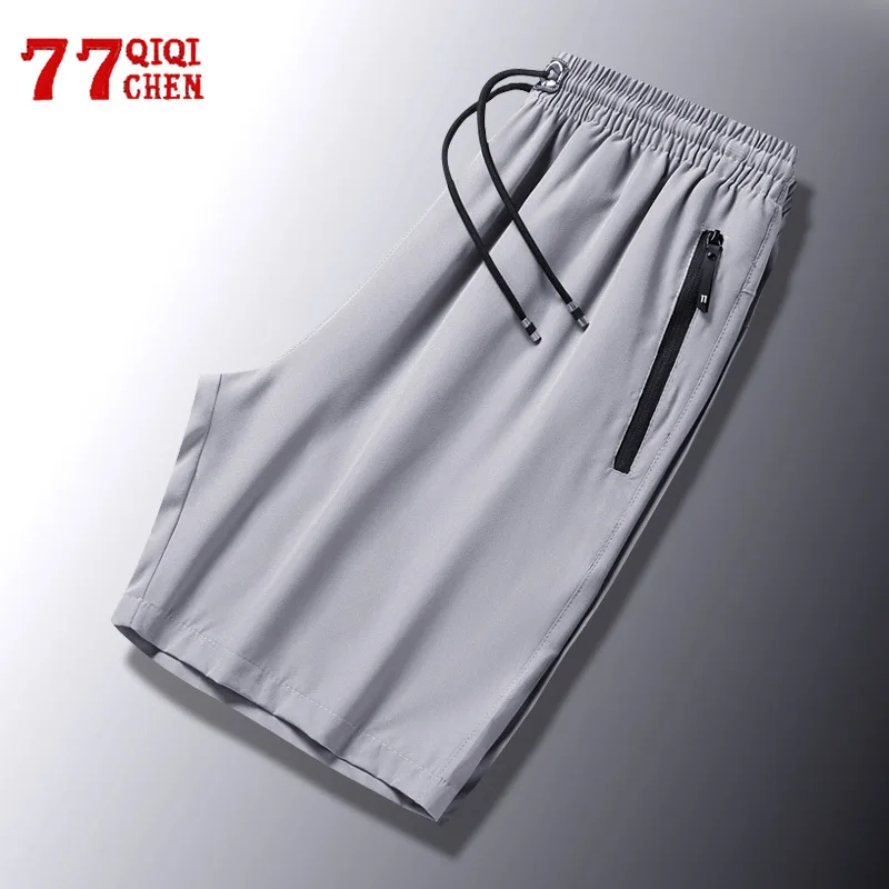 

Men's Summer Ice Silk Shorts Plus Size 8XL Bermuda Masculina Solid Color Casual Shorts Sports Straight Loose Knee Length Pant