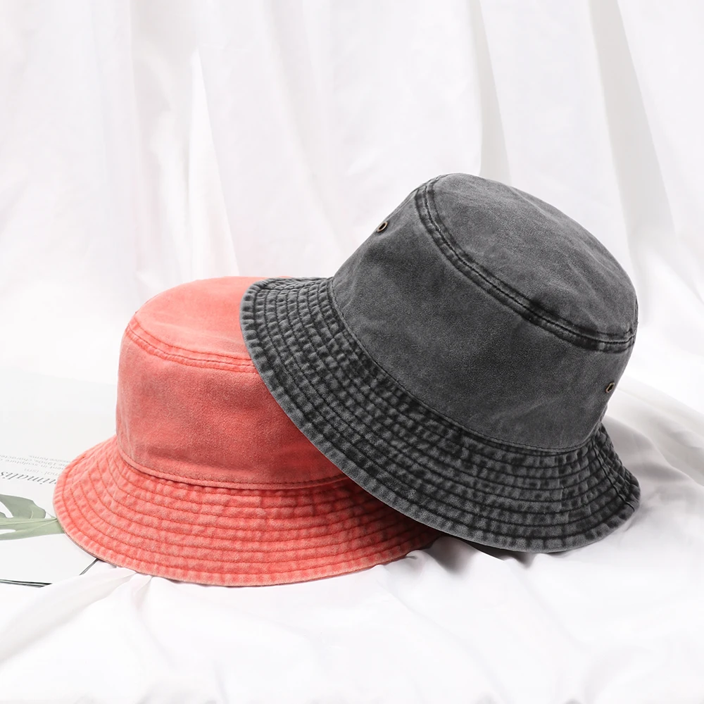 Fashion Denim Washed Bucket Hat Retro Foldable Fisherman Cap Cotton Casual Sun Hat Summer Outdoor Sunscreen Cap for Women Men