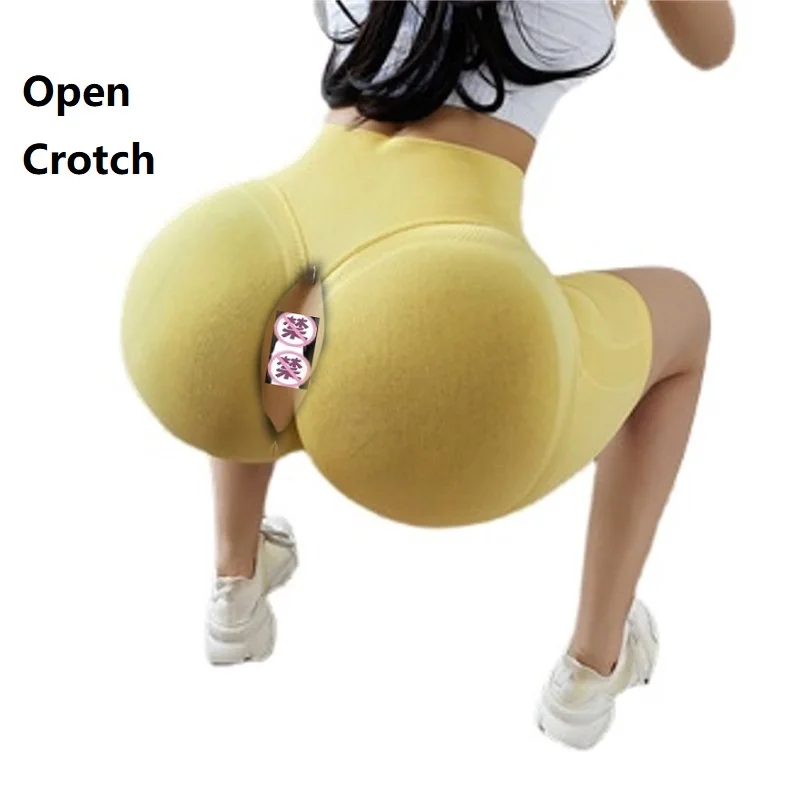 Frauen offen-Schritt-Hosen bequem sexy Hüfte-Lifting Yoga-Hosen hohe Taille Hüfte Lift Sport Shorts schnell trocken Training Fitness