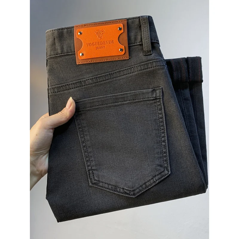 High end elegant black jeans men's 2025 autumn new trend small straight tube slim fit versatile nine point casual pants