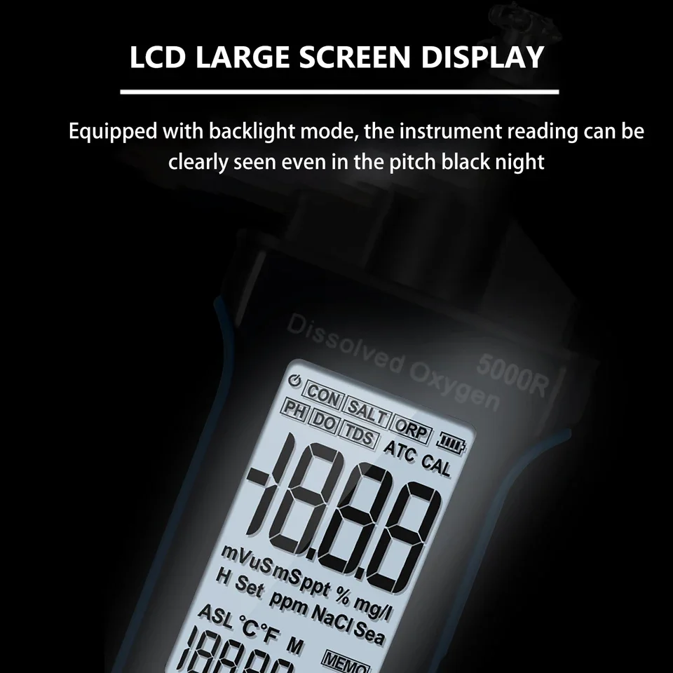 Digital DO Tester 0-20mg/L Dissolved  Meter Temp/Salinity/Altitude Compensation Data Storage Features for