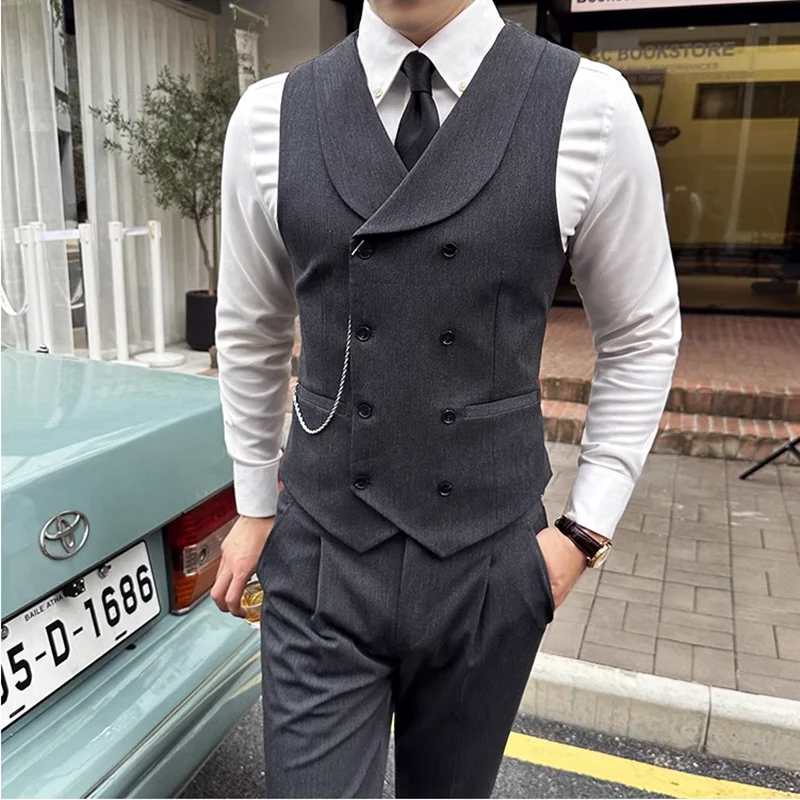 (1 Pcs Vest）2024 Latest Style Design Double Breasted Men Suit Vests Formal Groom Wedding Social Slim Fit Sleeveless Vest Coats