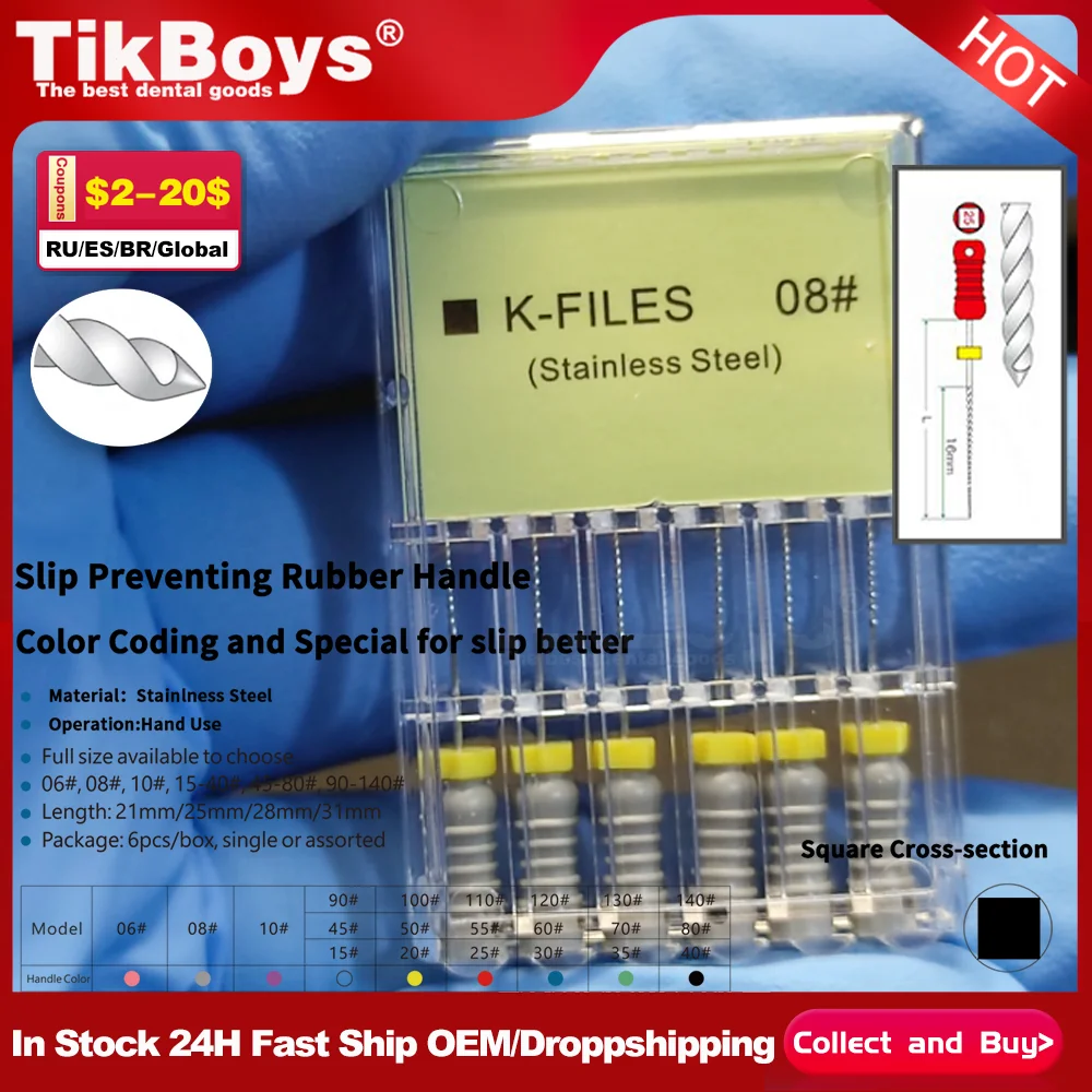

Dental K H R Files 06# 08# 10# 15#Stainless Steel Hand Use Root Canal Files P Needle S Needle Endodontic Instruments 21/25/31mm
