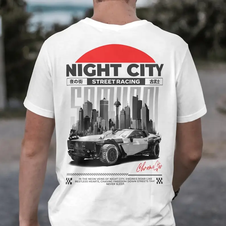 

Camiseta de carreras callejeras futuristas retro / Camiseta unisex de algodón grueso / Camiseta inspirada en el cyberpunk