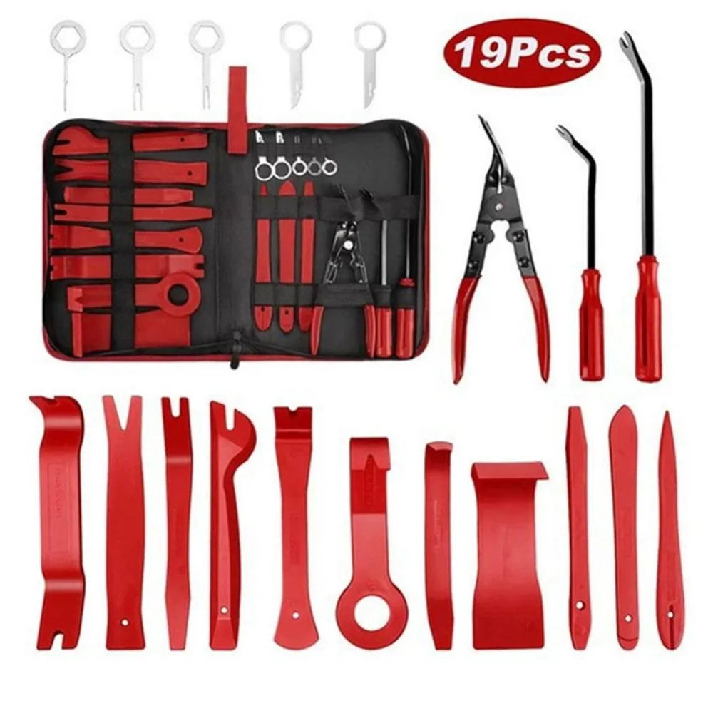 

19PCS Clip Plier Trim Removal Tool Set Nylon Tool Portable Storage Bag Car Panel Remover Lightweight Red Blue Pry Tools Set