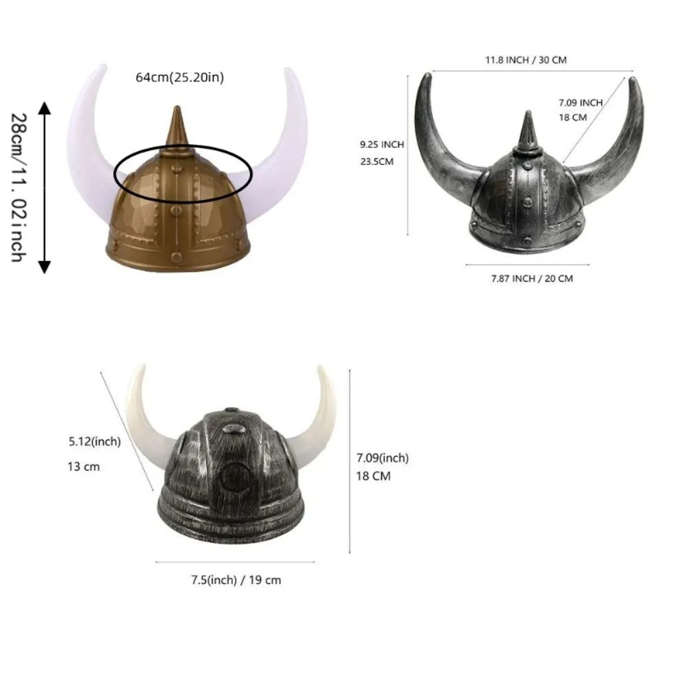 Plastic Viking Horn Hat Helmet with Braids Head Ornament Halloween Cosplay Masquerade Ox Decors Retro Antiqued