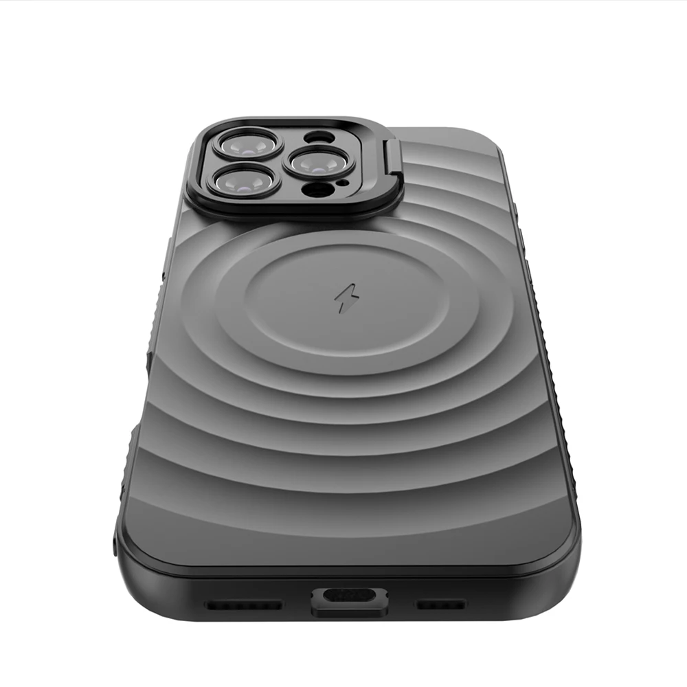 Flip Fold Lens Stand Water Wave Magnetic Phone Case For iPhone 17 16 13 14 15 Pro Max Luxury For Magsafe Wireless Charge Cover