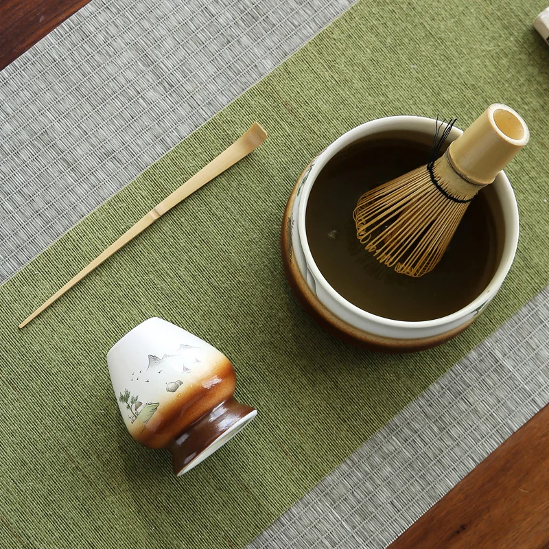 Japanese Matcha Tea Tools Set Hyakumoto Tatebake Tea Brush Matcha Bowl Ceramic Tea Dispensing Equipment