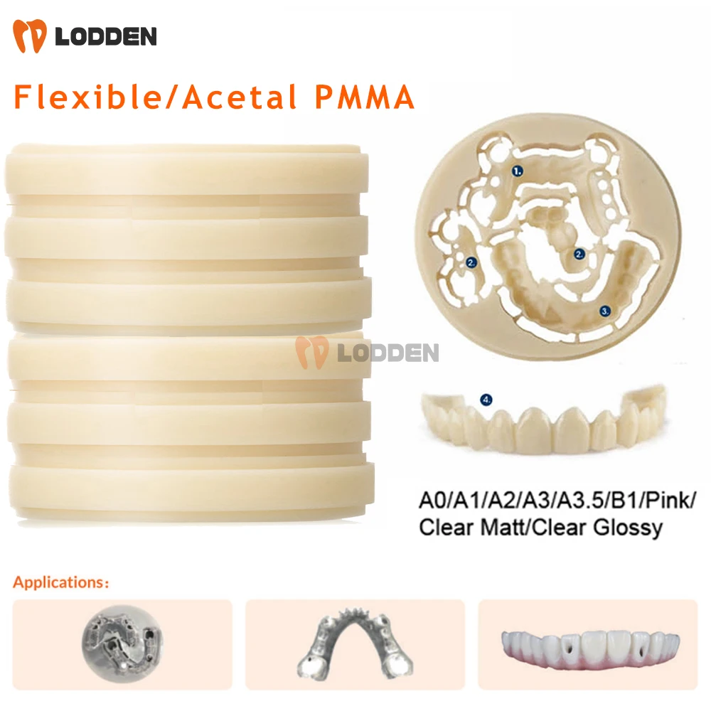 Dental Acetal PMMA Disc 98mm VITA16 BL1/Clear/Pink Color  Flexible PMMA Blocks Dental Lab CAD CAM System Dental Milling Blank