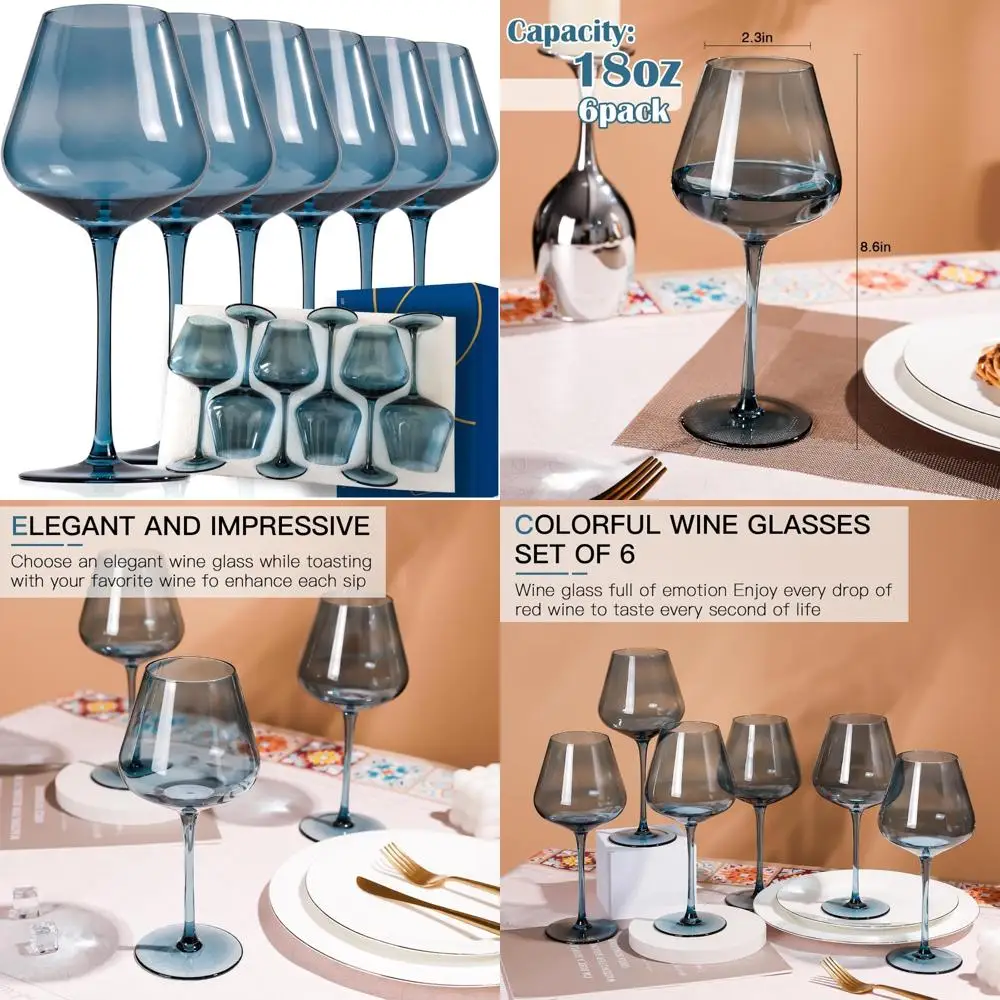 

Set of 6 Crystal Burgundy Wine Glasses - 18oz Hand Blown Lead-Free Glasses, Ideal Gift for Wine Enthusiasts and Barware