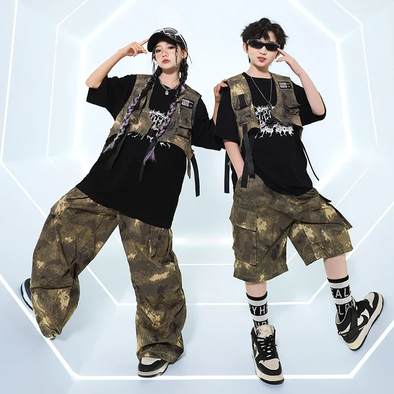 Hip Hop Jungen T-shirt Camouflage Cargo-Shorts Mädchen Kühlen Crop Top Streetwear Kinder Street Dance Hosen Kostüme Kind Jazz Kleidung