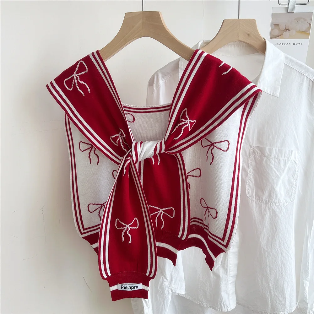 Poncho Cloak Korean Air-conditioned Rooms Knitted Shawl Women's Spring and Autumn Knitted Cross Shawl Fashion Wrap Solid Scarf