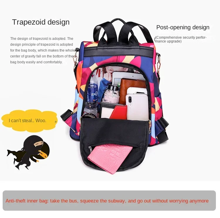 Frauen Rucksack Mode Oxford Tuch Schulter Taschen Schule Taschen für Teenager Große Kapazität Druck Wasserdichte Reise Rucksack – Detail 5
