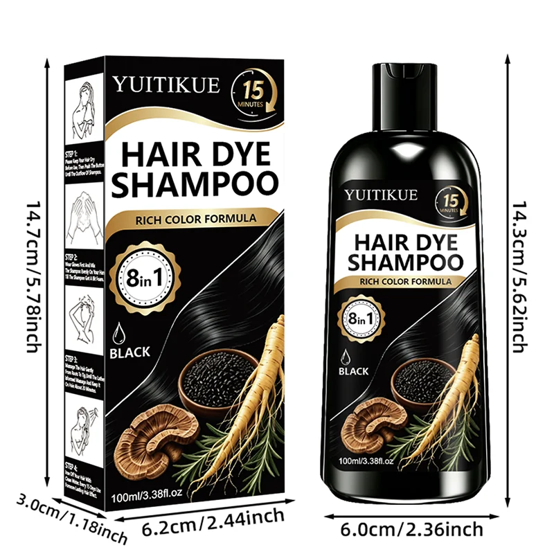 YUITIKUE 8-in-1 Herren Haar- & Bartfarbe Shampoo Natürlicher Ginseng Ganoderma Extrakt Schnelle 15-Minuten Grauhaarabdeckung Schwarzes Färbeshampoo – Detail 8