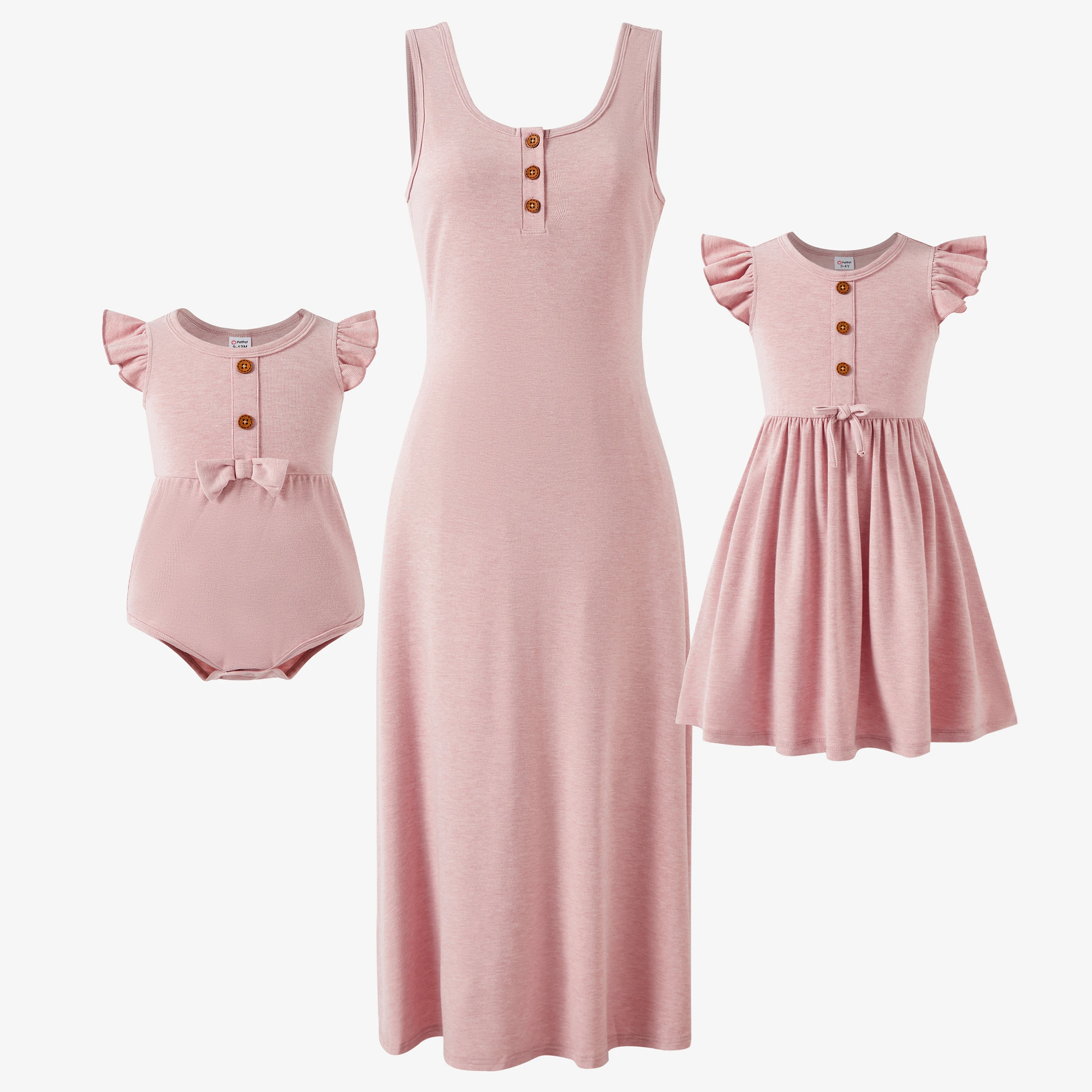 

PatPat Mommy and Me Pink Button Up Pink Bodycon Midi Dress