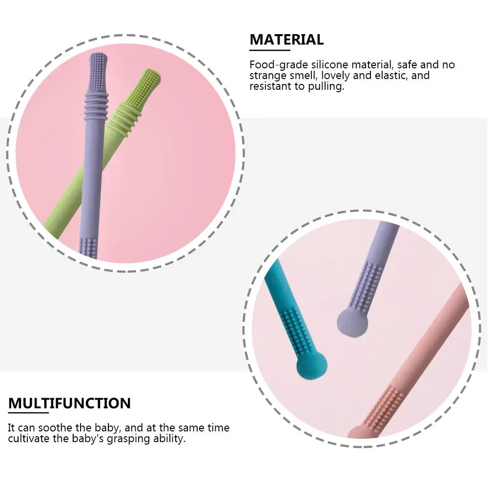 

6Pcs Baby Teething Straw Hollow Molar Sticks Set Safe Food Grade Silicone Newborn Chew Training Accessories
