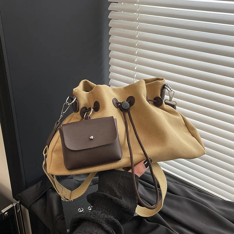 

Luxury 2025 Women's Vintage Shoulder Bag, Retro Crinkled Soft Canvas Purse, Multi-Use Casual Shopper for Weekend & Travel​