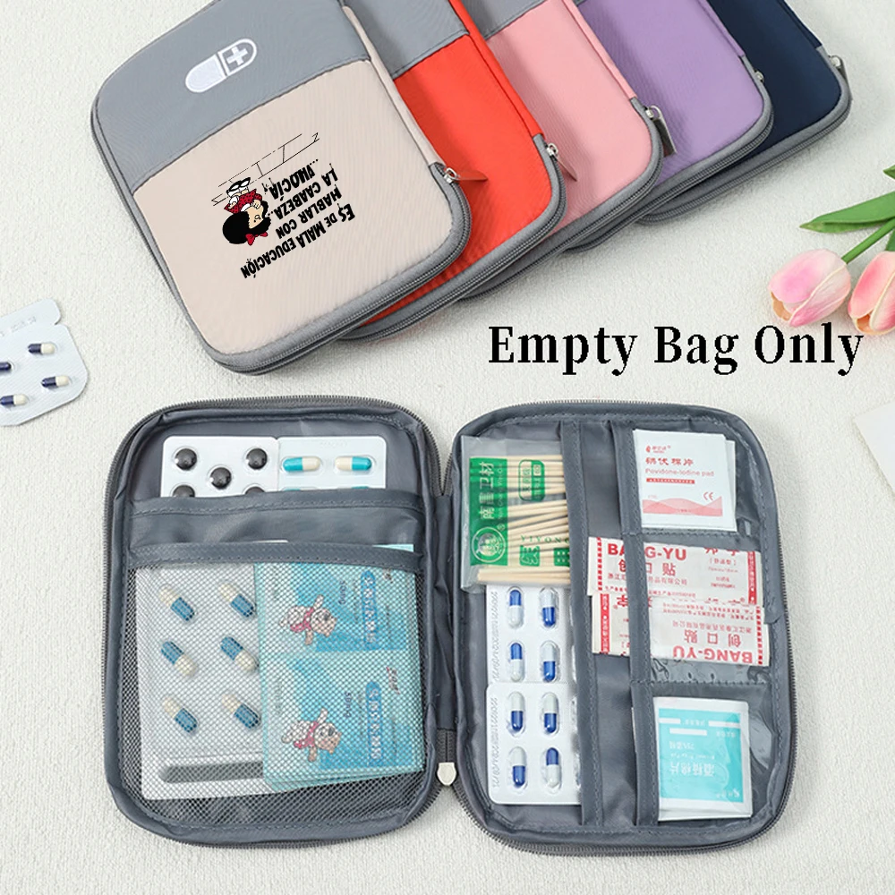 Mafalda Cartoon Pattern Block Portable Large Capacity Medication Organizer Medical Storage Bag for Home Travel Business Trips