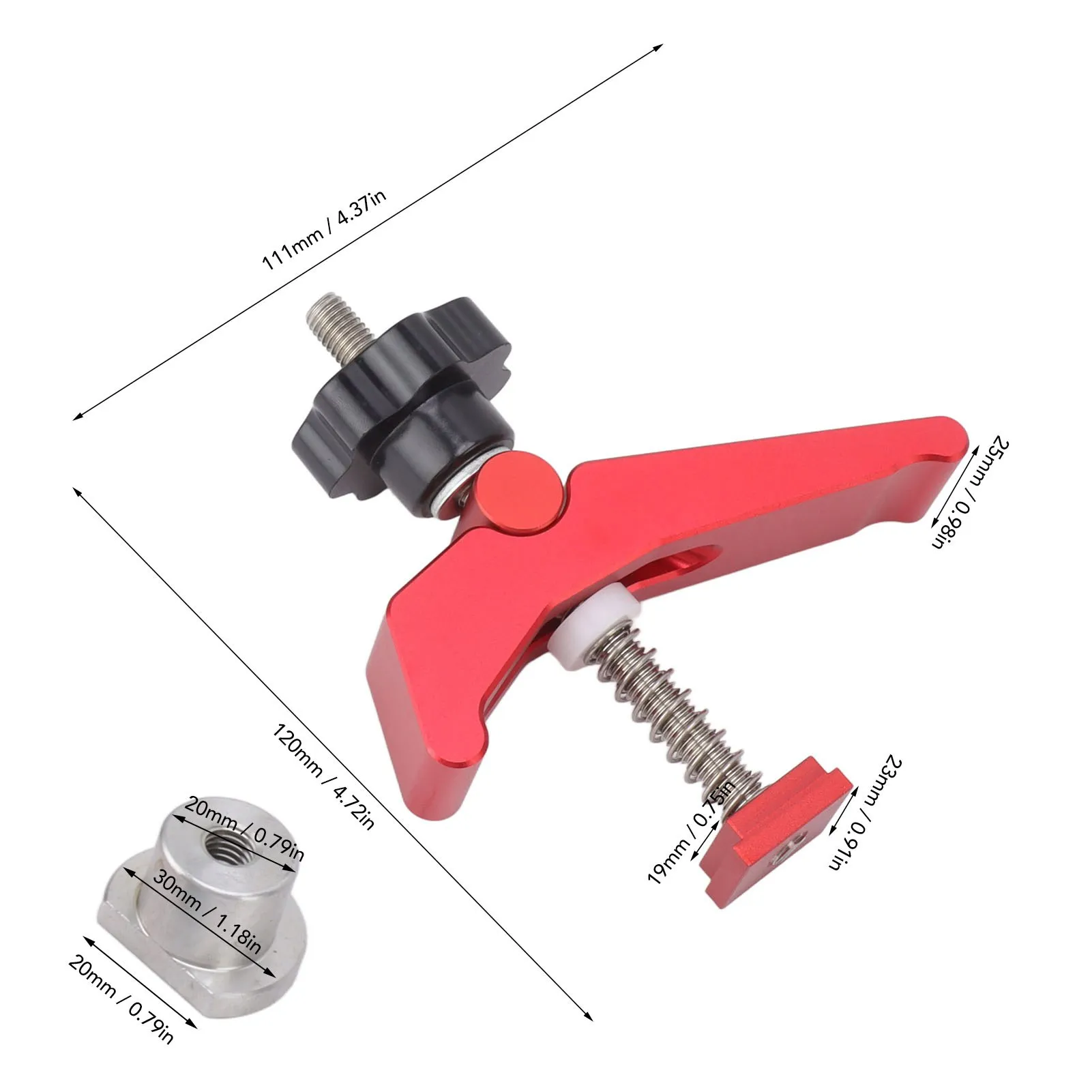 Hold Down Clamp T Track Quick Acting Aluminium Alloy Red T Slot CNC Router Clamp Kit For Woodworking