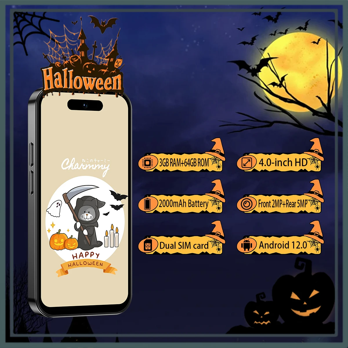 ONEMYTH M17 Pro 4-inch Android 12 mini phone, 3+64GB/2+16GB small smartphone, compact portable phone, dual SIM cards